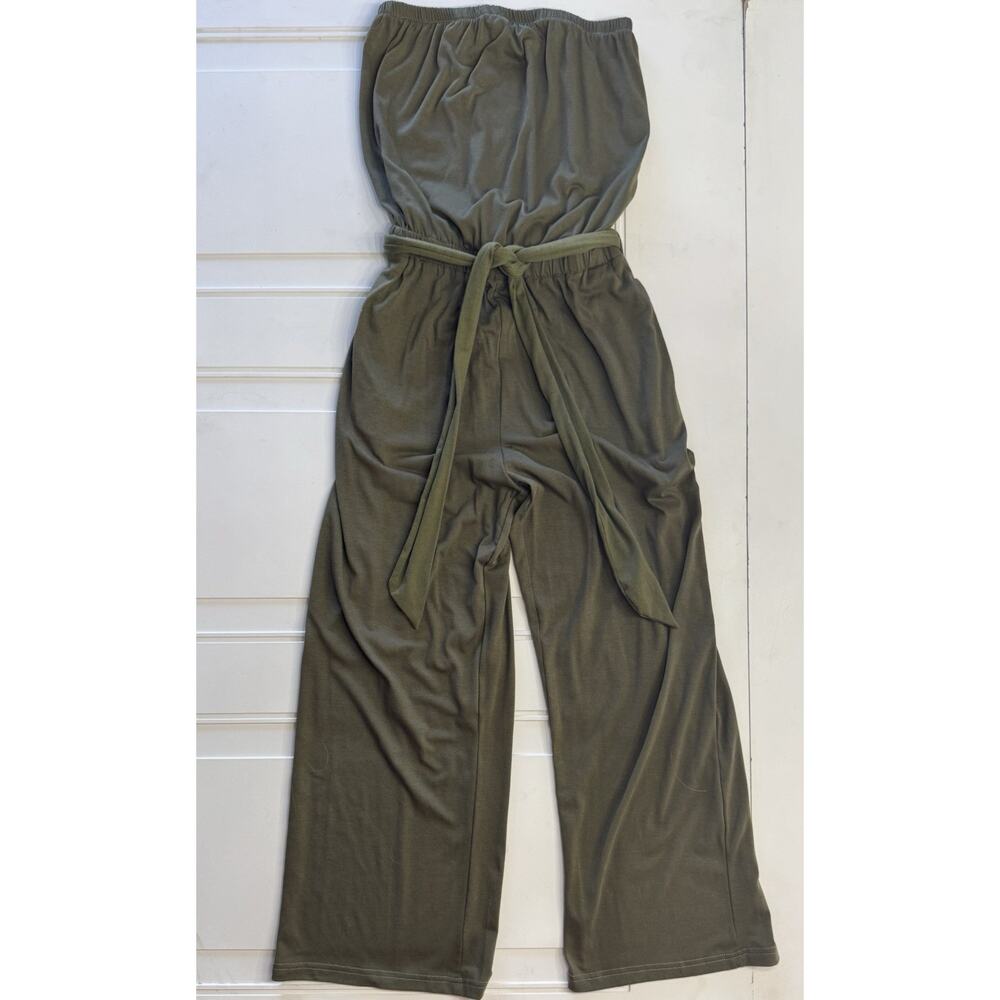 Women's Jumpsuit S Zesica Green Strapless Belted Elastic Waist Pockets Rompers - Picture 1 of 7